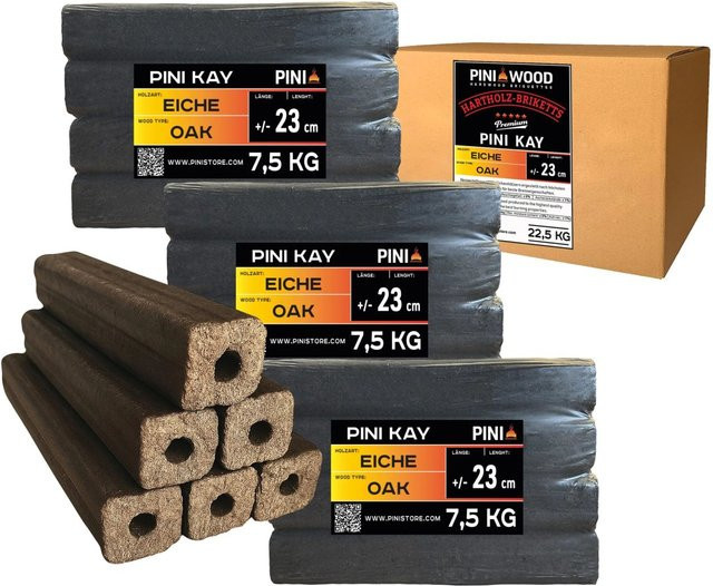 PINI Kay Eichenholzbriketts, 22,5 kg, braun, 23 cm lang, viereckig mit Zugloch - Bild 1