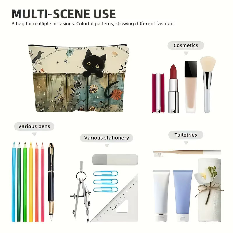 FXZLLQ Kosmetiktasche mit Katzenblumenmuster, Reise-Make-up-Organizer für Damen - Bild 3