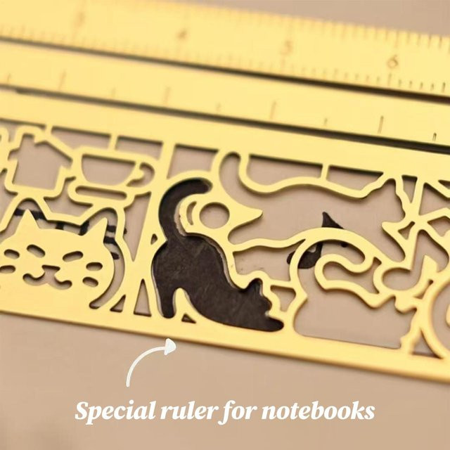Multifunktionales Metall Lineal in Katzenform als Lesezeichen für Malerei und Zeichnung, Farbe: Gold - Bild 1