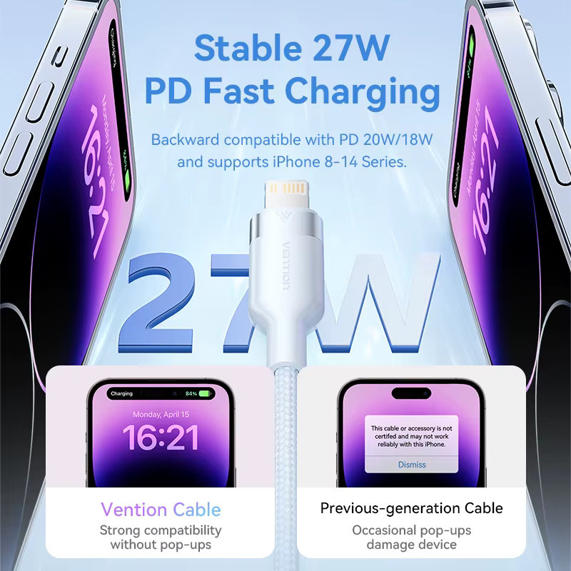 Vention USB C auf Lightning Kabel 27 W PD Schnellladekabel und Datenkabel für iPhone und iPad - Bild 2