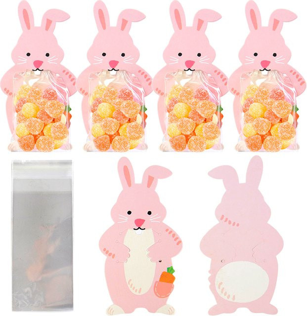 50 Stück ZQNYCY Süße Kaninchen Geschenkbeutel in Pink für Osterhasen, Cookies und Snacks zur Partydekoration - Bild 1
