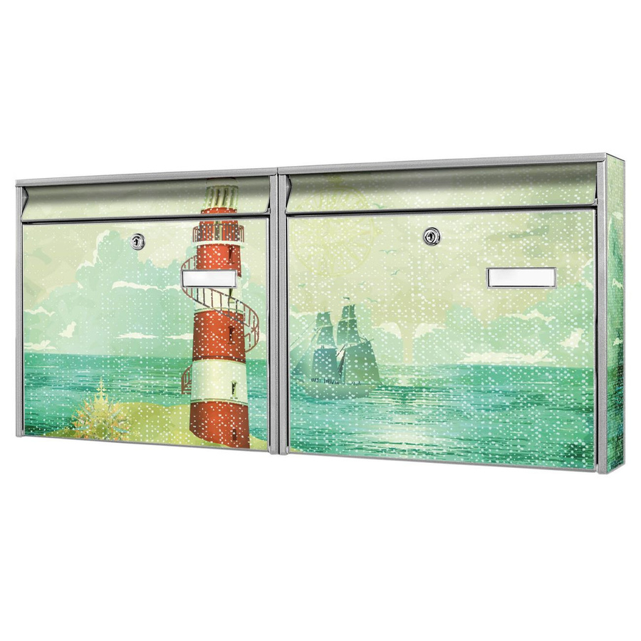 banjado Doppelbriefkastenanlage Burg Wächter mit Leuchtturm Motiv in Silber und Weiß, flexibel erweiterbar, Modell A8 - Bild 1