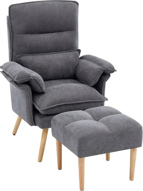 Merax Relaxsessel mit Hocker in Grau mit 5 Stufen und Holzrahmen - Bild 1