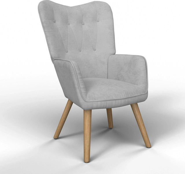 Bessagi Home Sessel Natalie Lounge Sessel aus Webstoff in Hellgrau mit Armlehnen - Bild 1