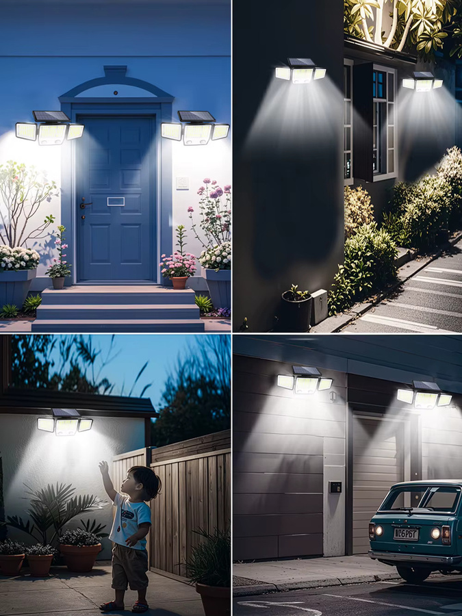 Solarbetriebene LED Flutlichtleuchte mit Bewegungssensor, wasserdichte Solar-Sicherheitswandleuchte für Garten und Garage, Schwarz - Bild 7