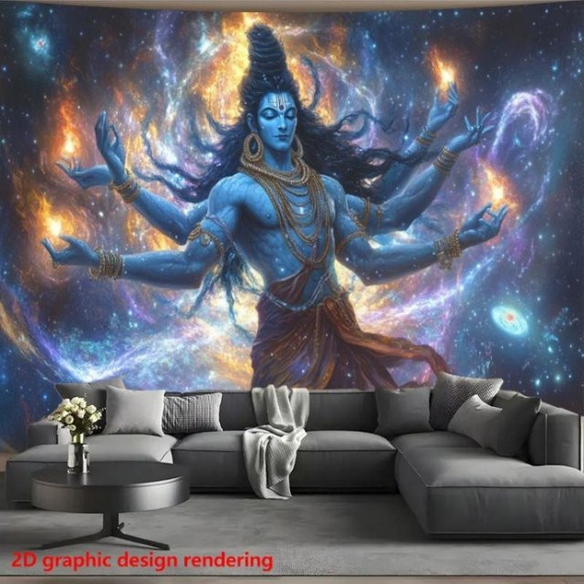 Vishnu Wandteppich von JMG Household Supplies mit kosmischer Galaxie und mystischer Landschaft in Blau, Breite: 150 cm, Höhe: 100 cm - Bild 1