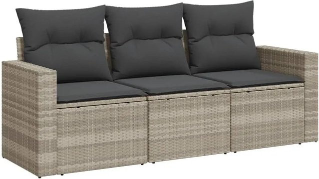 vidaXL 3-teilige Garten-Sofagarnitur aus Polyrattan in Hellgrau mit UV-beständigen Kissen - Bild 1