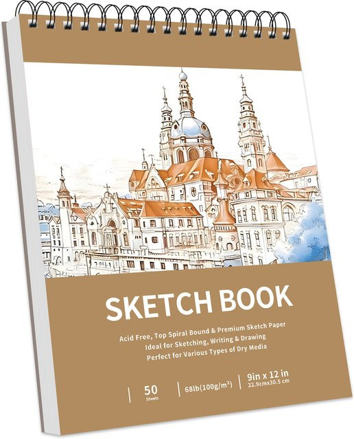 Skizzenbuch mit Spiralbindung in Braun, 1er-Pack, Zeichenpapierblock mit 100 g/m² Papier, Breite: 22,86 cm, Höhe: 30,48 cm - Bild 1