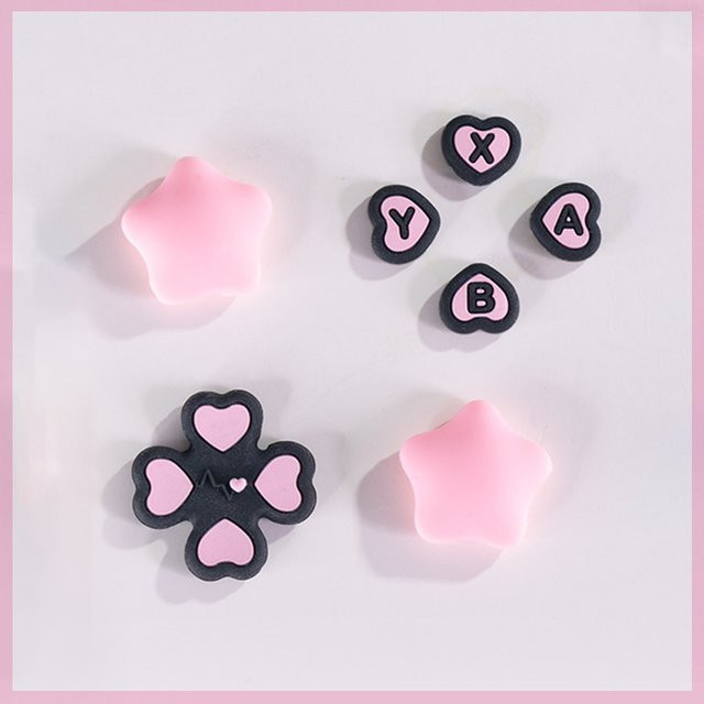 AKSW-308 Knopfaufkleber und Wippkappen-Set für Nintendo Switch und Switch OLED in Mehrfarbig (Schwarz, Pink) - Bild 1