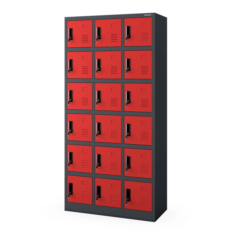 JAN NOWAK Spind Schließfachschrank KAROL mit 18 Fächern aus Stahl in Anthrazit-Rot, H x B x T: 185 x 90 x 40 cm - Bild 2