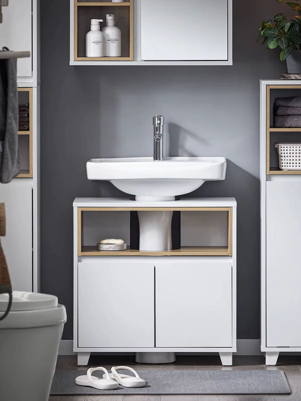 SoBuy Waschbeckenunterschrank BZR148 in Weiß mit Tür und 2 Fächern, schmaler Badezimmerschrank B/T/H: 30,0 x 60,0 x 61,0 cm - Bild 4