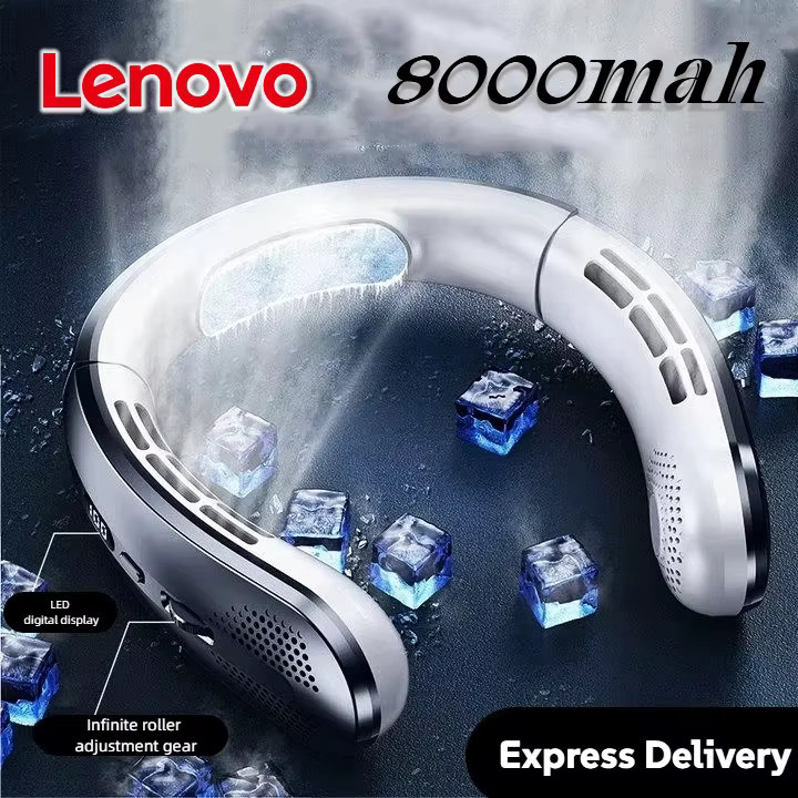 Lenovo Mini Halsventilator Gold, tragbarer blattloser elektrischer Luftkühler mit 8000 mAh Akku, USB wiederaufladbar und LED-Digitalanzeige - Bild 3