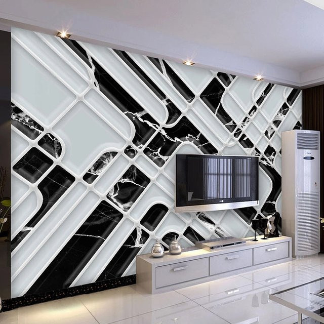 Moderne Fototapete von Jiadou in Schwarz mit Marmor- und Gitter-Design für dein Wohnzimmer - Bild 1