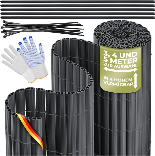 KESSER Sichtschutzmatte aus PVC als Sichtschutzzaun und Balkonverkleidung mit verstärkten Lamellen für Garten, Balkon und Terrasse inklusive Kabelbindern, Abdeckung und Handschuhen - Bild 1