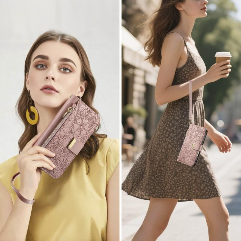 Samsung Umhänge-Ledertasche mit Kartenfach und Bargeldfach für Galaxy S26 S25 S24 S23 S22 in Pink - Bild 1