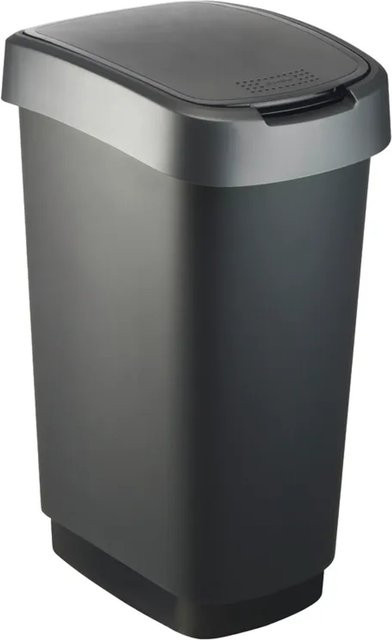 PROREGAL Klassischer Abfalleimer für Innenbereich aus Kunststoff, Schwarz-Silber, 50 Liter, H x B x T: 60 x 29,8 x 40 cm - Bild 1