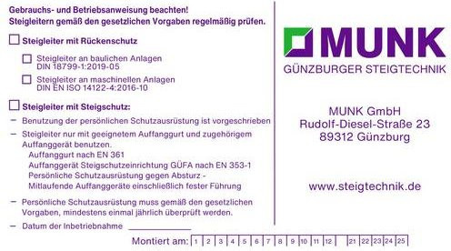 MUNK Günzburger Steigtechnik Kennzeichnungsaufkleber für Steigschutzeinrichtungen in Weiß - Bild 1