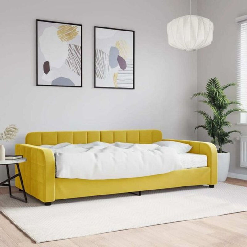 vidaxl Polsterbett Tagesbett mit Matratze aus Samt und Metall in Gelb B/T/H: 200 x 100 x 110 cm - Bild 1