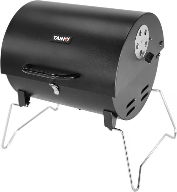 TAINO CHAROX Holzkohlegrill aus emailliertem Stahl in Schwarz mit Warmhalterost als kompakter Tischgrill für Camping und Balkon - Bild 1