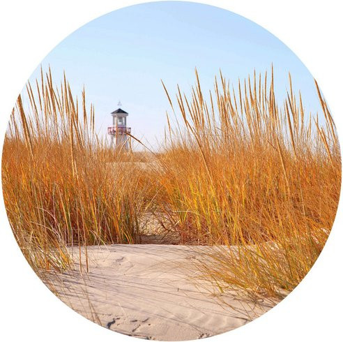 K&L Wall Art Runde Vliestapete Leuchtturm Strand Schilf mehrfarbig matt - Bild 1