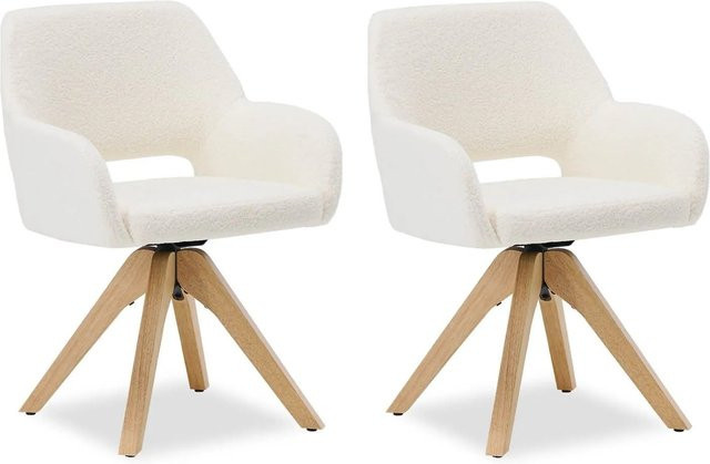 Homestyle4u 2er-Set Esszimmerstühle aus Teddystoff und Bouclé in Weiß mit 360 Grad Drehsitz und Armlehnen - Bild 1