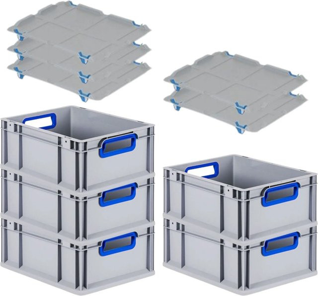 PROREGAL Spar Set 5x Eurobox Nextgen Color mit Auflagedeckel und Schiebeschnappverschlüssen, Blau, H x B x T: 17 x 30 x 40 cm - Bild 1
