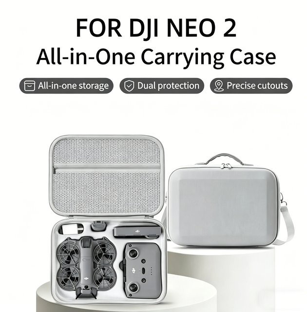 TECTINTER Tragetasche für DJI Neo 2 Fernbedienung RC N3, stoßfeste Aufbewahrungstasche und Schultertasche, Grau - Bild 1