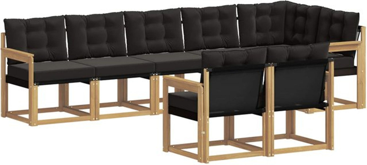 vidaXL Gartenmöbel-Set Outdoor-Sofagarnitur aus Akazie mit 8 Kissen in Weiß und Schwarz - Bild 1