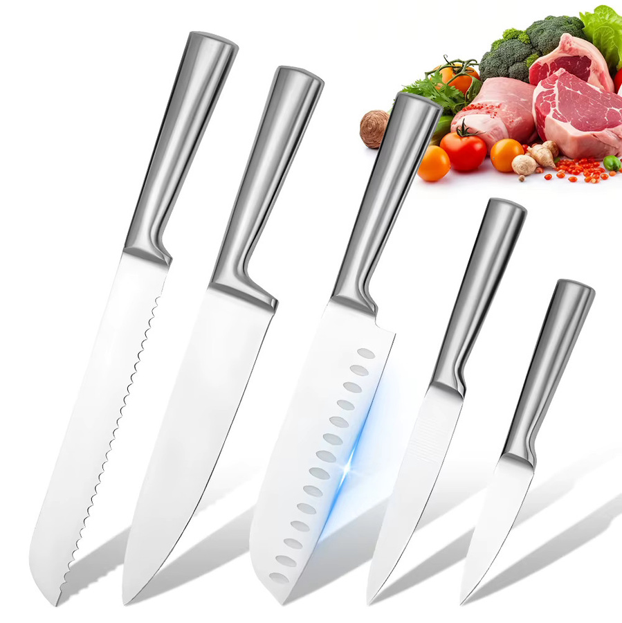 MDHAND 5-teiliges Küchenmesser-Set aus Edelstahl in Schwarz und Silber mit Kochmesser, Brotmesser, Pflegemesser und Allzweckmesser, ultrascharf und antihaftbeschichtet - Bild 2