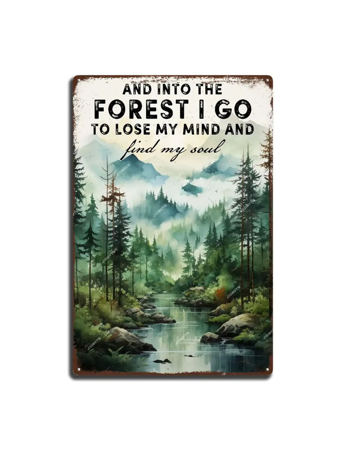 MINISO Vintage Metallschild And Into The Forest I Go to Lose My Mind and Find My Soul Wandermädchen Wanddeko Mehrfarbig B: 30,0 cm, H: 20,0 cm, T: 1,0 cm - Bild 2