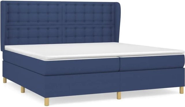 vidaXL Boxspringbett mit Matratze in Blau, Hybrid-Modell mit Taschenfederkern aus Stoff, B/T: 203 x 203 cm, Höhe: 118 cm - Bild 1