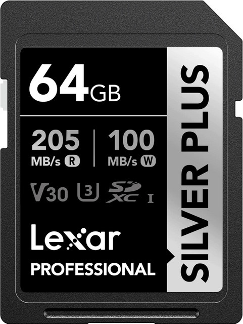 Lexar Professional SDXC Silver Plus Speicherkarte 64GB V30 in Silber und Schwarz - Bild 1