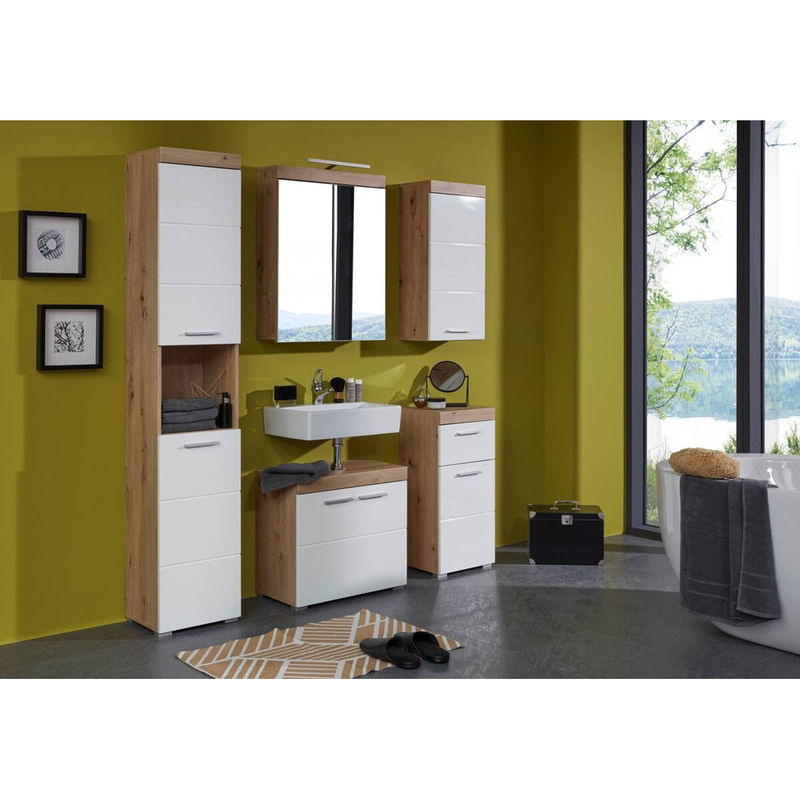 Trendteam Hochschrank Amanda in Weiß Hochglanz mit Asteiche Nachbildung, B/H/T: 37 x 190 x 31 cm - Bild 4