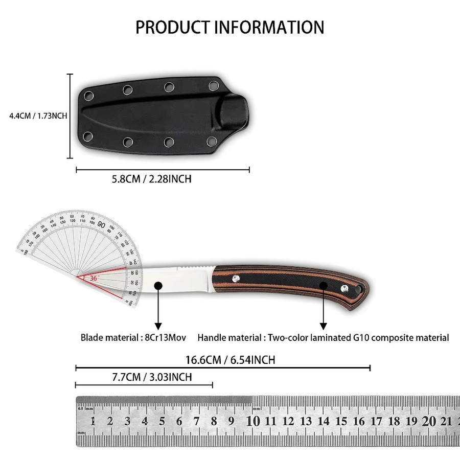 Leichtes EDC Multifunktions-Taschenmesser mit 3,03 Zoll 8Cr13Mov Stahlklinge und zweifarbigem G10-Verbundgriff inklusive Scheide, Mehrfarbig - Bild 2