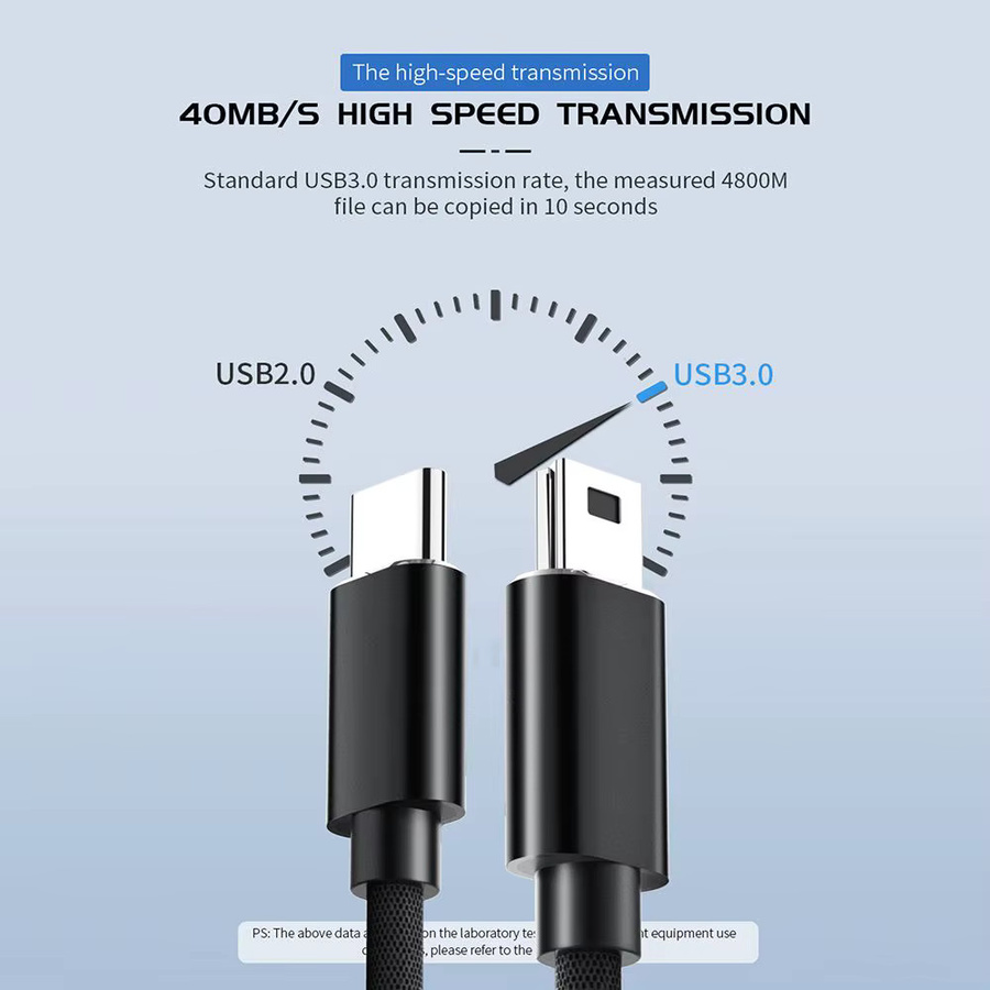 DITIPOO USB-C auf Mini-USB 5-Pin OTG-Kabel in Blau für Datenübertragung und Schnellladen von Digitalkameras, MP3-Playern und GPS-Empfängern - Bild 3