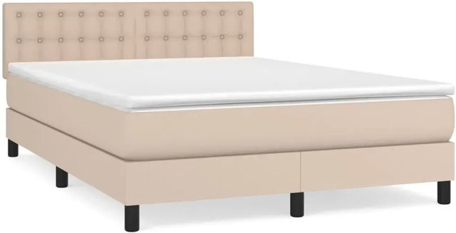 vidaXL Boxspringbett Hybrid mit Matratze und Kopfteil aus Kunstleder, Farbe: Cappuccino-Braun/Beige, B/T/H: 140 x 200 cm - Bild 1