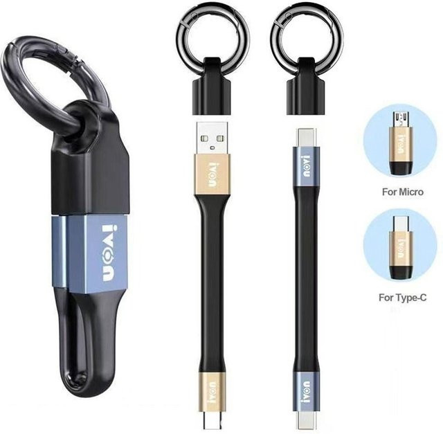 MIIQNUS USB-Datenkabel als Schlüsselbund für Smartphone und Tablet mit USB-C, Micro-USB und USB-A in Schwarz und Gold - Bild 1