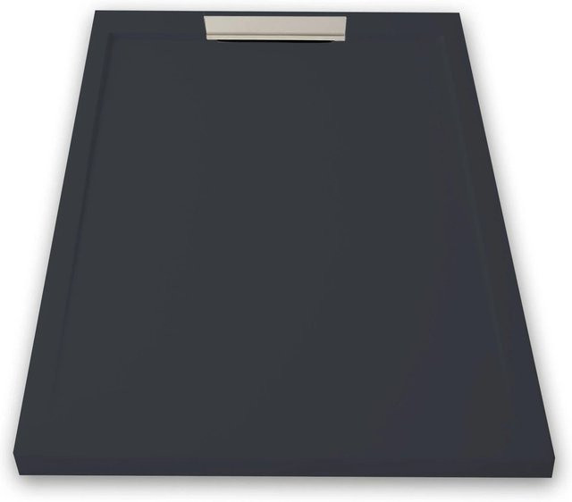 Mirlo Duschwanne Extra Flach Lux aus Mineralguss in Anthrazit mit Chrom-Ablaufschutz, B/T: 180 x 80 cm - Bild 1