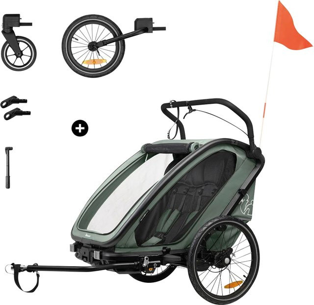 Hauck Fahrradanhänger Bike N Walk in Khaki Green aus Aluminium mit Federung und Verdeck - Bild 1