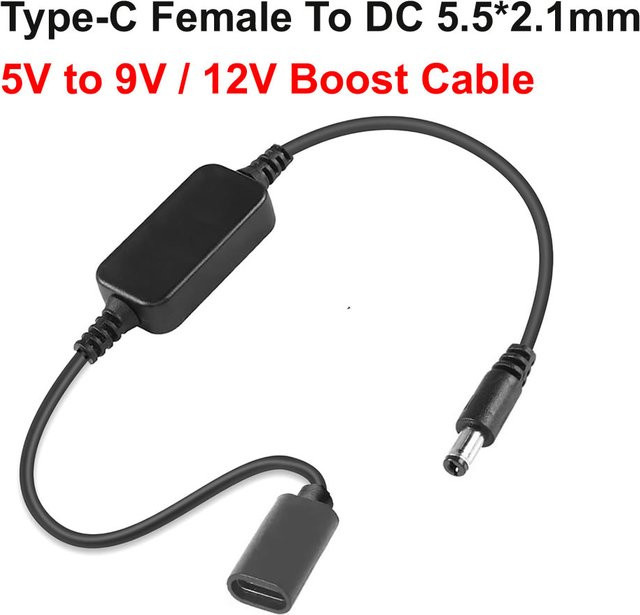 USB Typ C auf 5,5 x 2,1 mm Boost-Stromversorgungskabel für 5V 9V 12V in Schwarz - Bild 1