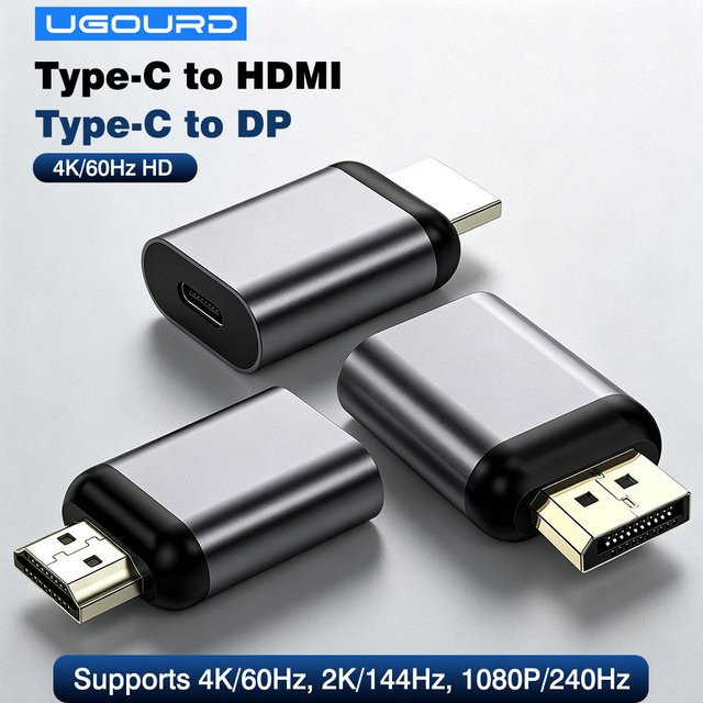 UGOURD USB-C auf HDMI und DisplayPort Adapter in Grau, 4K@60Hz und 2K@144Hz Konverter, kompatibel mit Thunderbolt 3/4/5 - Bild 1