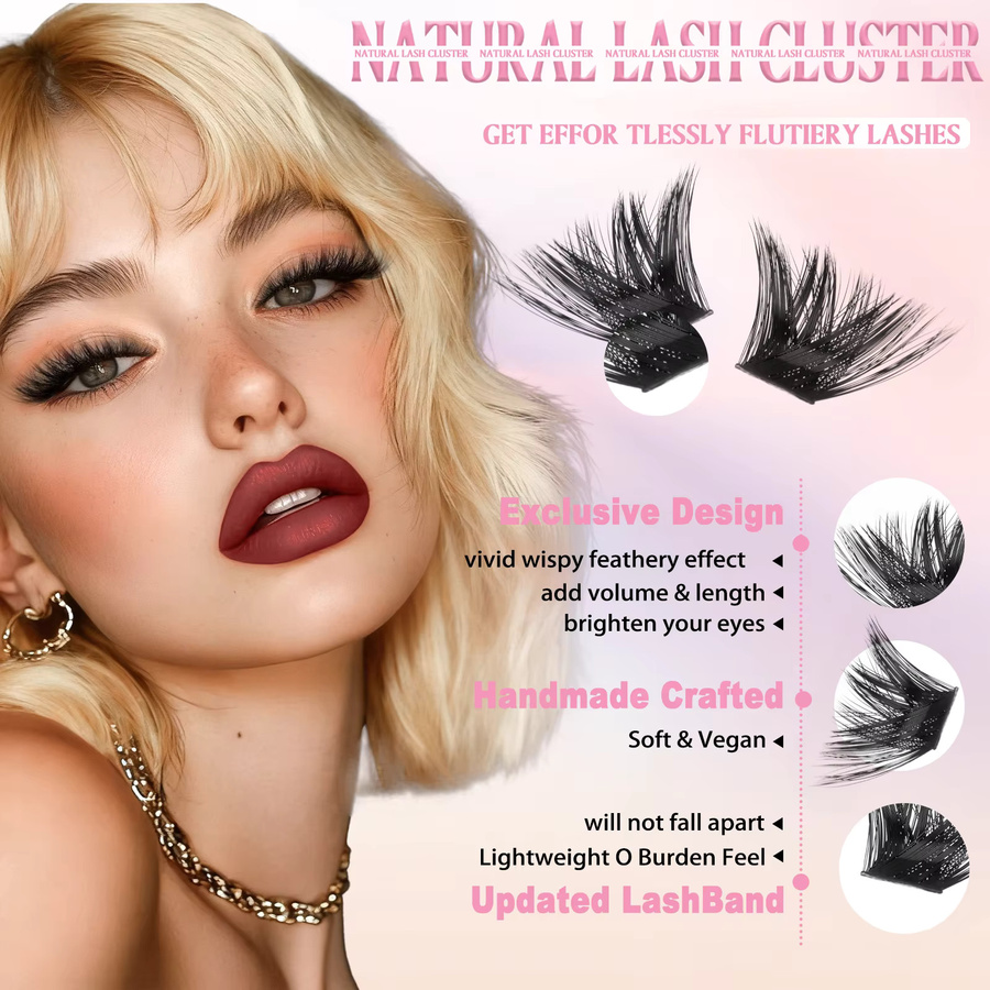 SEXYSHEEP DIY Wimpern-Cluster-Set D-Curl, 8-16mm, mit Wimpernkleber und Pinzette - Bild 4