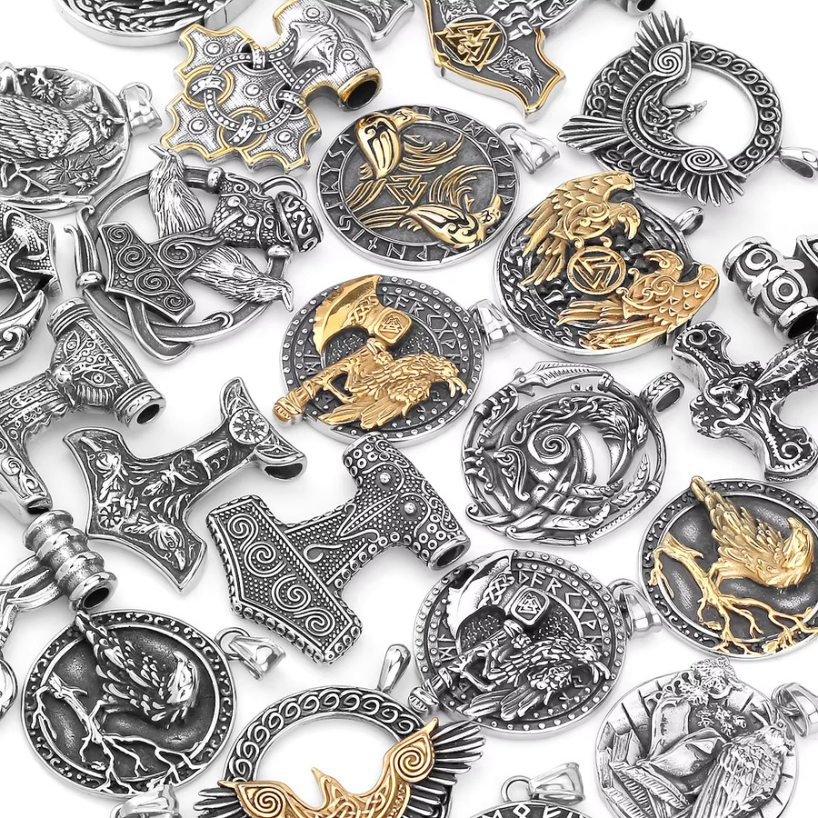 Anhänger Odin Krähe, Edelstahl, Silber, Punk, Herren - Bild 6