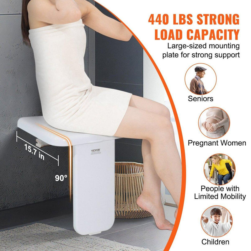 Buying Solutions MB Klappbarer Duschsitz aus ABS Wandmontiert Breite: 40 cm, Tiefe: 42,5 cm - Bild 5