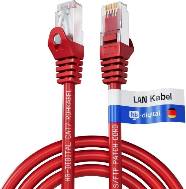 hb-digital LAN Kabel CAT 7 Rohkabel RJ45 S/FTP PiMF LSZH AWG 26 Rot, 0,25 m - Bild 1