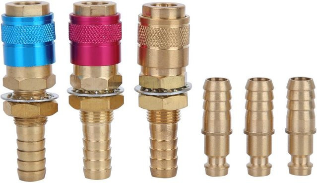 3er-Set M10 Schnellanschluss-Adapter für wassergekühlte WIG-Schweißbrenner, Farben: Rot, Gelb, Blau, Material: Messing - Bild 1