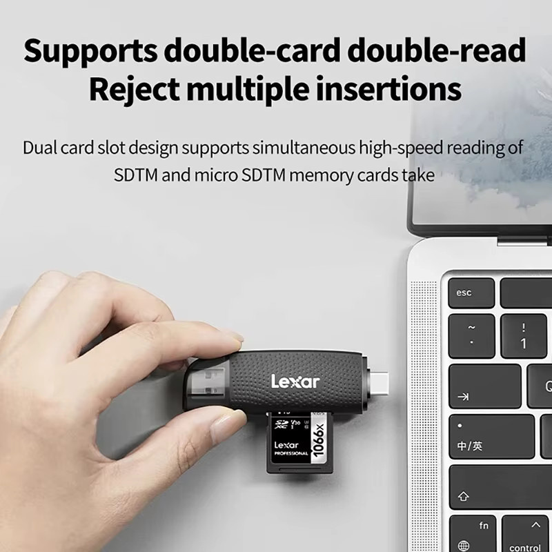 Lexar 2-in-1 USB 3.2 Typ-C Kartenleser mit Dual Interface für TF und SD Karten in Schwarz - Bild 2
