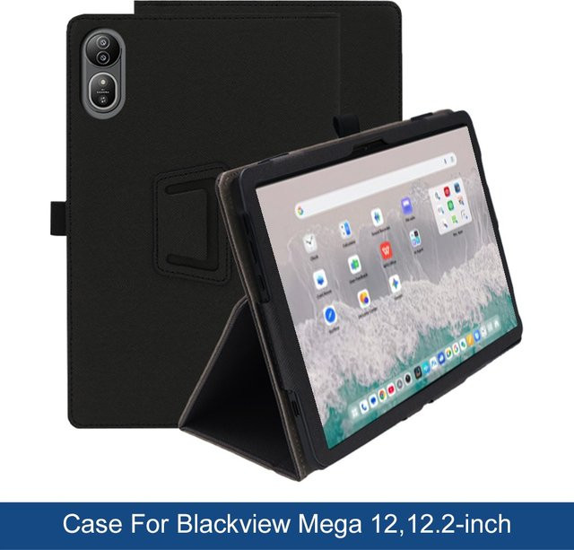 Blackview Schutzhülle für Mega 12 5G Tablet-PC aus PU-Leder mit zweifach faltbarer Standfunktion und Handschlaufe in Schwarz - Bild 1
