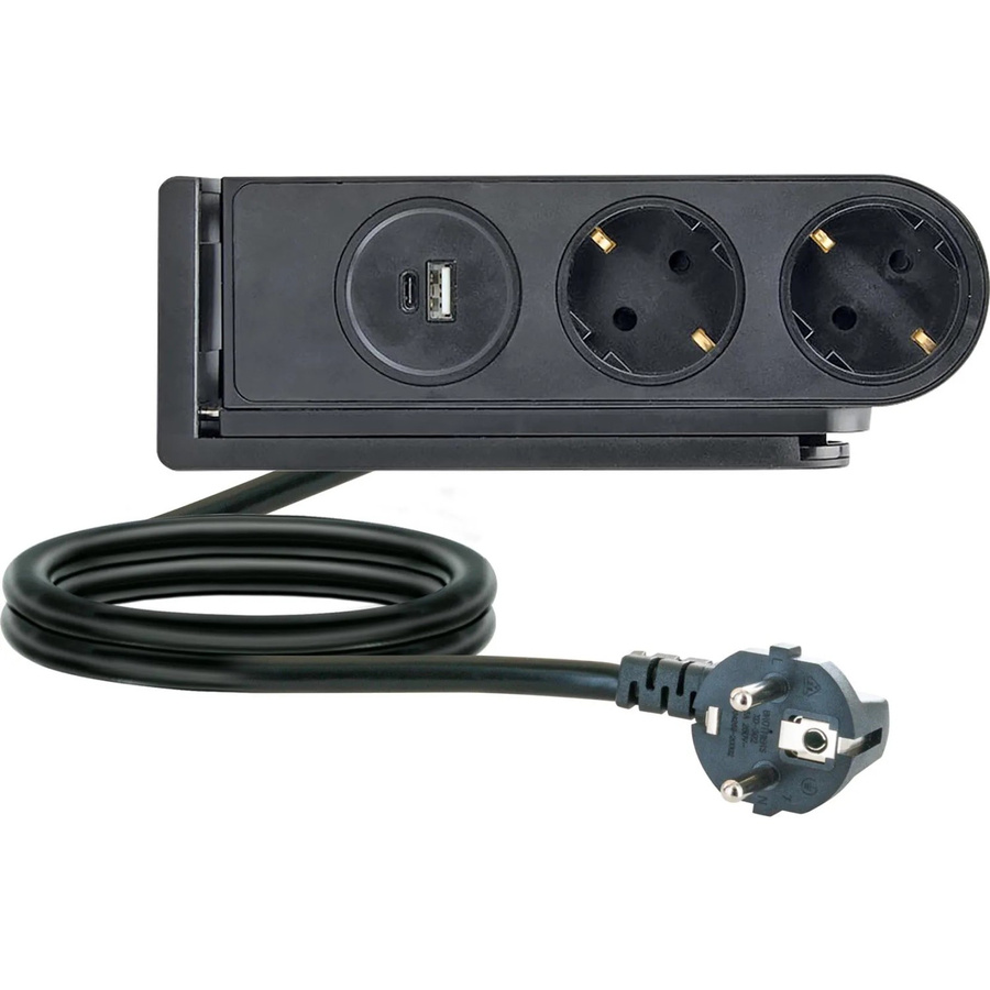Schwaiger Tischsteckdosenleiste Schwarz mit 2 Schutzkontakt-Steckdosen und 2 USB-Ports - Bild 2
