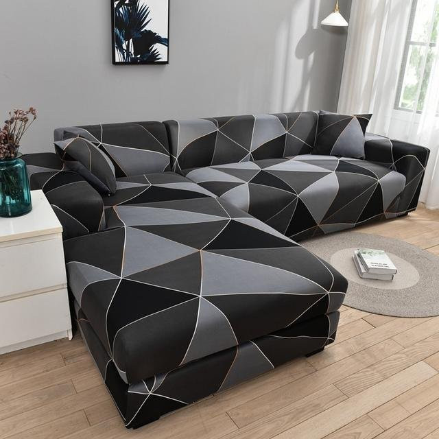 S-EMIGA Ecksofa-Schonbezug für L-förmige Sofas, elastischer Stretch-Bezug mit Grafikprint, Grau, Breite: 190-230 cm - Bild 1
